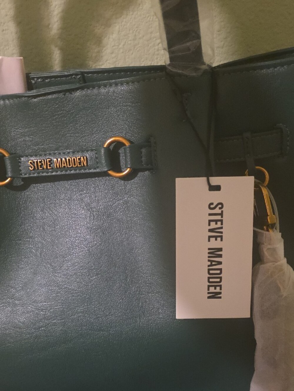 Steve Madden Emerald Green Leather-Look Tote with Gold Hardware - Picture 2 of 5